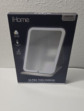 iHome Ultra Thin Mirror LED Vanity - Black Packaging with White Mirror Frame
